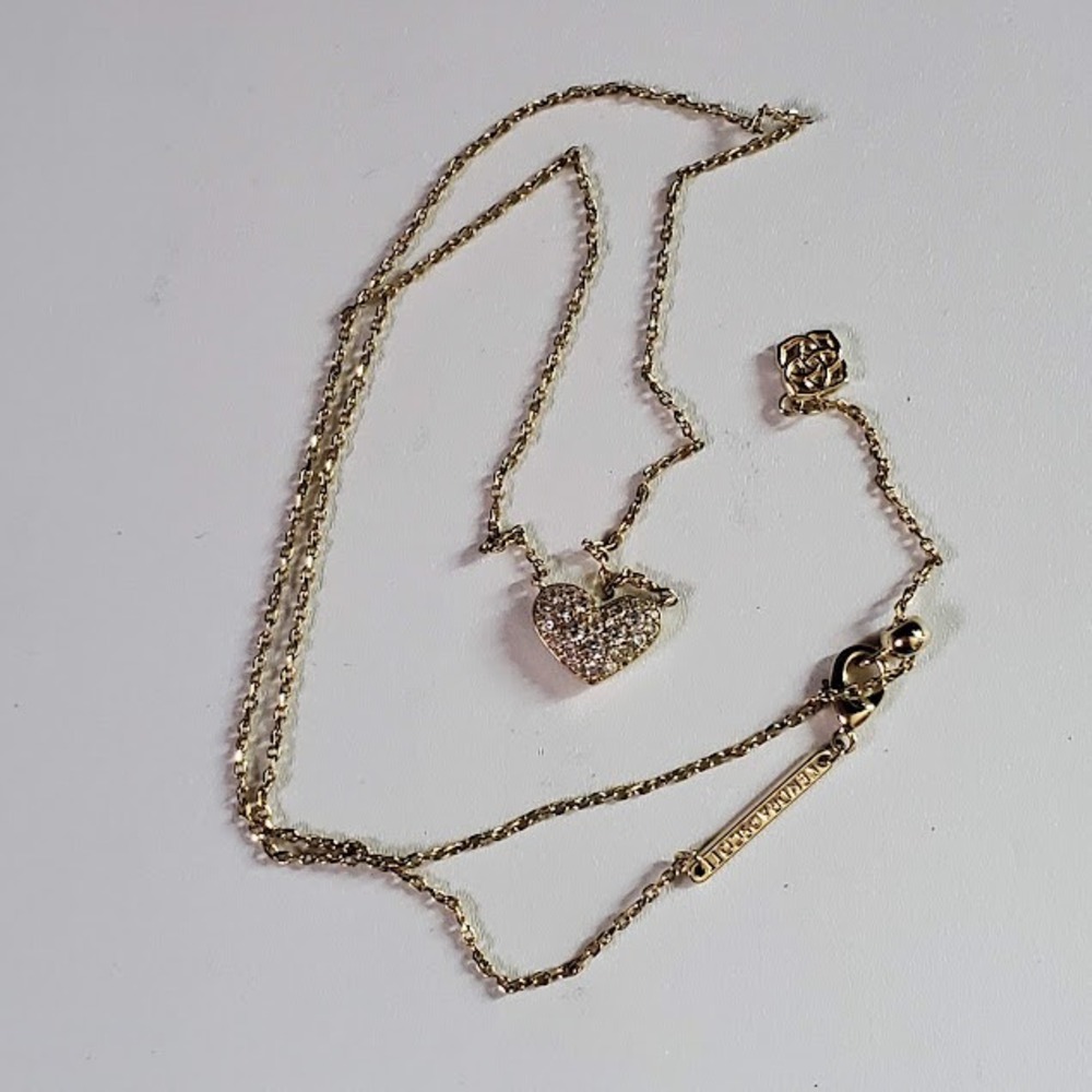 Kendra Scott Ari Heart Pendant Necklace Gold Tone White Pave Crystal Dainty Gift